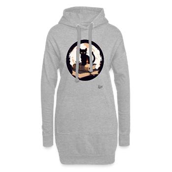 Zauberbuch und Schwarze Katze: Lesen und Bücher - Hoodie-Kleid - Grau meliert - Vorne
