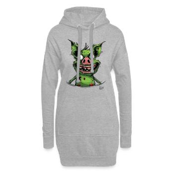 Lustiges Gruseliges Zombie Schwein - Hoodie-Kleid - Grau meliert - Vorne