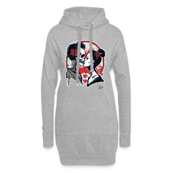 Geisha Japonaise Et Zombie Baiser Amour Infini - Sweat-shirt à capuche long Femme - gris chiné - Devant