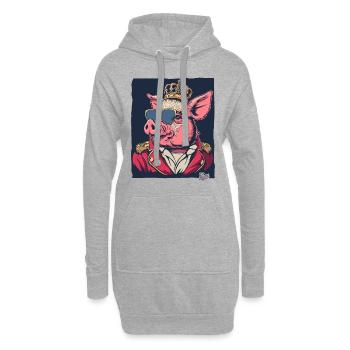 The Cool Pig King : Roi des Cochons - Sweat-shirt à capuche long Femme - gris chiné - Devant