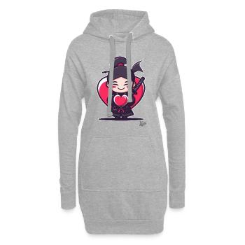 süßer fröhlicher Samurai mit Herz und Liebe - Hoodie-Kleid - Grau meliert - Vorne