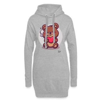 Niedlicher Glücksbär raucht entspannt mit Herz - Hoodie-Kleid - Grau meliert - Vorne