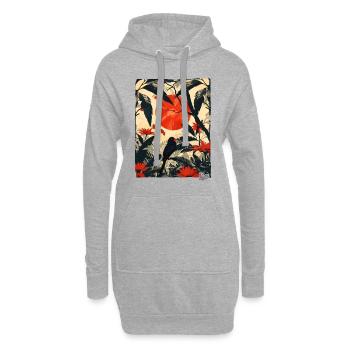 Pflanzen, Dschungel und Vogel - Hoodie-Kleid - Grau meliert - Vorne