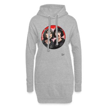 Zwei erstaunte Cartoon-Mädchen - Hoodie-Kleid - Grau meliert - Vorne