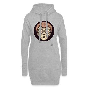 Portrait effrayant avec de grands yeux et un cerveau - Sweat-shirt à capuche long Femme - gris chiné - Devant