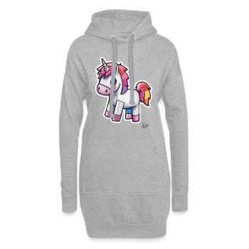 Lustiger und süßer Pixel-Einhorn-Regenbogen - Hoodie-Kleid - Grau meliert - Vorne