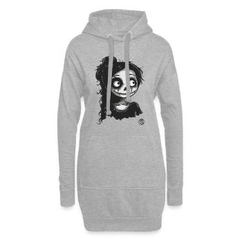 Süßes Skelett Mädchen im gruseligen Cartoon-Stil - Hoodie-Kleid - Grau meliert - Vorne