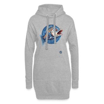 Der gruselige Monster-Fisch - Hoodie-Kleid - Grau meliert - Vorne