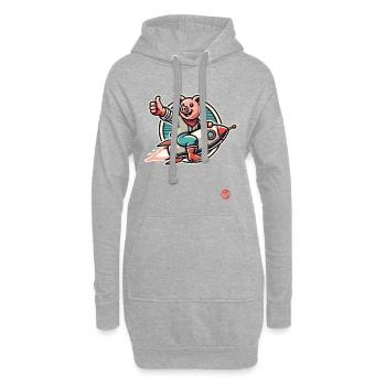 Pouce levé, un cochon sur une fusée - Sweat-shirt à capuche long Femme - gris chiné - Devant