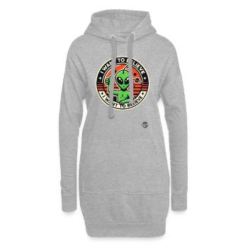 Green Alien : Pouce en l’air, je veux croire - Sweat-shirt à capuche long Femme - gris chiné - Devant