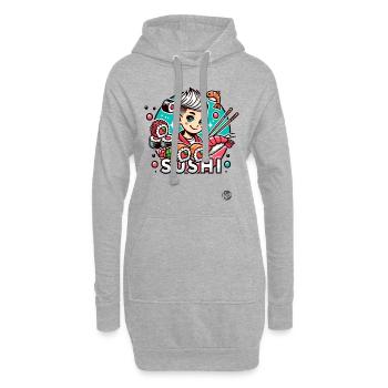 Sushi Mädchen - Hoodie-Kleid - Grau meliert - Vorne
