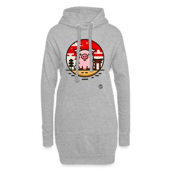 Un cochon au Japon - Sweat-shirt à capuche long Femme - gris chiné - Devant