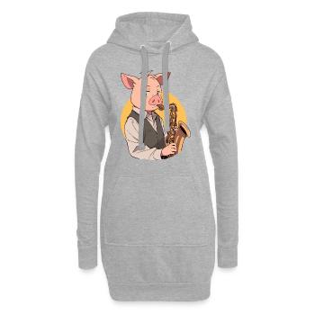 Saxophon Spieler Schwein - Hoodie-Kleid - Grau meliert - Vorne