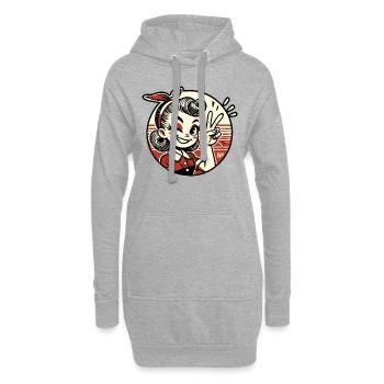 Rétro des années 1950 dessin animé fille avec signe de paix - Sweat-shirt à capuche long Femme - gris chiné - Devant