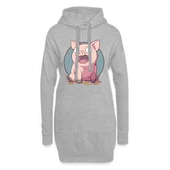 Eine reiche Sau ist ein glückliches Schwein - Hoodie-Kleid - Grau meliert - Vorne