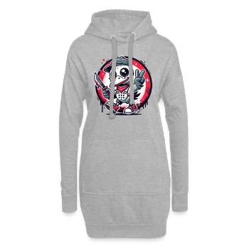 Drôle d’oiseau d’horreur avec signe de paix - Sweat-shirt à capuche long Femme - gris chiné - Devant