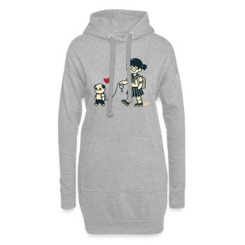 Otaku japonais marchant avec une écolière - Sweat-shirt à capuche long Femme - gris chiné - Devant