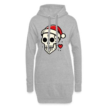 Weihnachts-Schädel-Totenkopf - Hoodie-Kleid - Grau meliert - Vorne