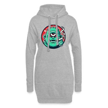 Cooler grüner Monster-Typ - Hoodie-Kleid - Grau meliert - Vorne