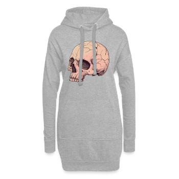 Crâne rose rose - Sweat-shirt à capuche long Femme - gris chiné - Devant