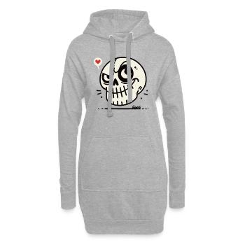 Lustiger Cartoon-Totenkopf Schädel mit Herz - Hoodie-Kleid - Grau meliert - Vorne