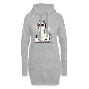 Lama de voyage avec valise - Sweat-shirt à capuche long Femme - gris chiné - Devant