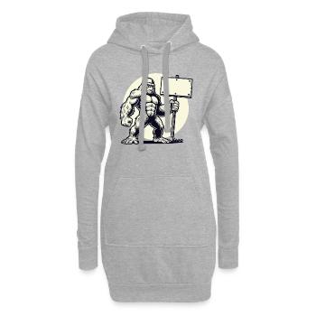 Starker Gorilla mit leerem Schild: Dein Text hier! - Hoodie-Kleid - Grau meliert - Vorne