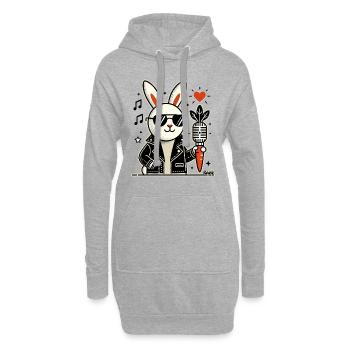 Rockmusik-Hase mit Vintage-Karotten-Mikrofon - Hoodie-Kleid - Grau meliert - Vorne