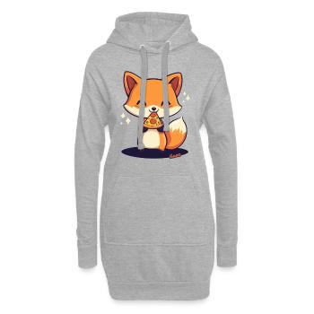 Süßer Kawaii Fuchs mit Pizza - Hoodie-Kleid - Grau meliert - Vorne