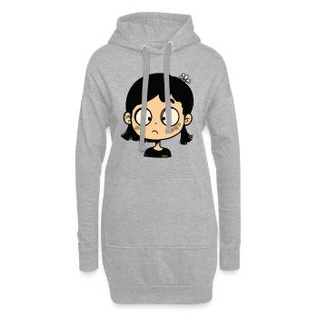 Nachdenkliches Cartoon-Mädchen - Hoodie-Kleid - Grau meliert - Vorne