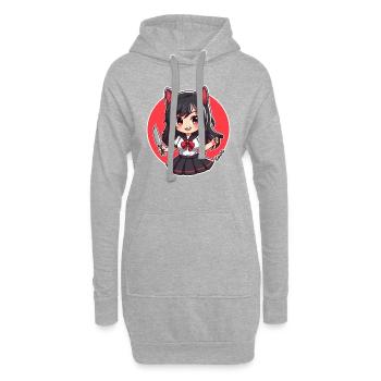 Chibi Cartoon Écolière avec couteau de cuisine - Sweat-shirt à capuche long Femme - gris chiné - Devant