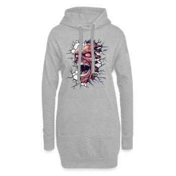 Monster durchbricht die Wand – Horror-Design - Hoodie-Kleid - Grau meliert - Vorne