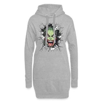 Gruseliges Monster durchbricht Wand - Hoodie-Kleid - Grau meliert - Vorne
