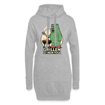 Grillen ist mein Yoga Bär - Hoodie-Kleid - Grau meliert - Vorne