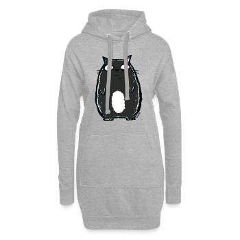 Schwarze Comic-Katze mit großen Augen - Hoodie-Kleid - Grau meliert - Vorne