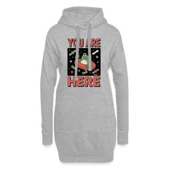Frosch im All mit Schwimmring und Becher - Hoodie-Kleid - Grau meliert - Vorne