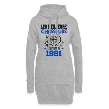 Anniversaire chasseur Née en 1991 - Sweat-shirt à capuche long Femme - gris chiné - Devant