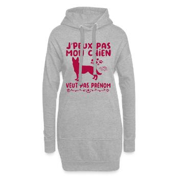 j'peux pas mon chien veut pas prénom - Sweat-shirt à capuche long Femme - gris chiné - Devant
