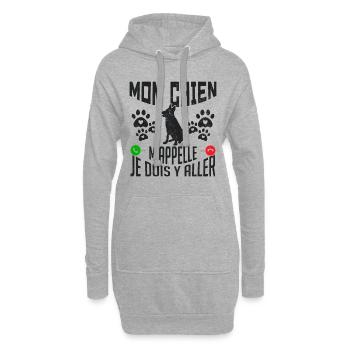 Mon CHIEN m'appelle pour cadeau - Sweat-shirt à capuche long Femme - gris chiné - Devant