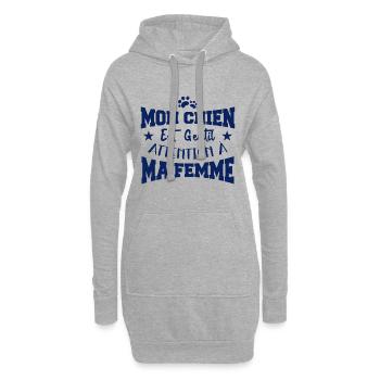 Mon chien est gentil. Attention à ma femme. - Sweat-shirt à capuche long Femme - gris chiné - Devant