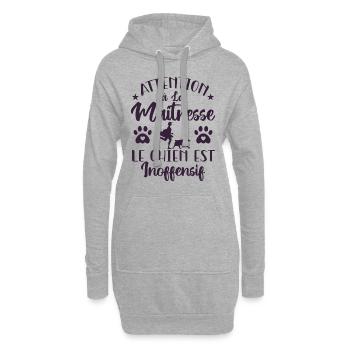 attention à la maîtresse le chien est inoffensif - Sweat-shirt à capuche long Femme - gris chiné - Devant