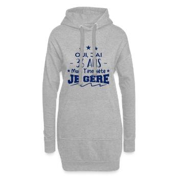 Oui, j'ai 36 ans mais t'inquiète, je gère - Sweat-shirt à capuche long Femme - gris chiné - Devant