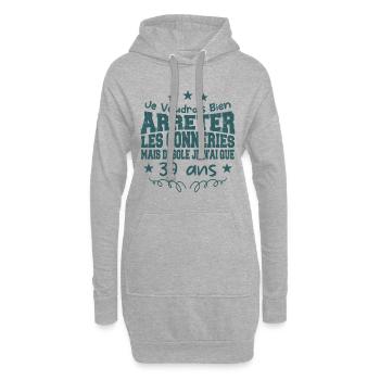 conneries 39 ans / cadeau anniversaire 39 ans - Sweat-shirt à capuche long Femme - gris chiné - Devant