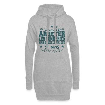 conneries 31 ans / cadeau anniversaire 31 ans - Sweat-shirt à capuche long Femme - gris chiné - Devant