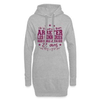 conneries 22 ans / cadeau anniversaire 22 ans - Sweat-shirt à capuche long Femme - gris chiné - Devant