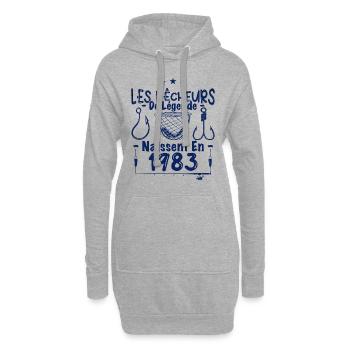 Pêcheur / Anniversaire né en 1983 / Cadeau Pêche - Sweat-shirt à capuche long Femme - gris chiné - Devant