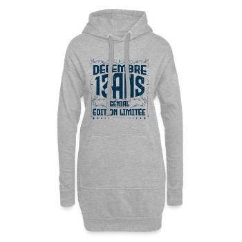 Anniversaire Décembre 13 ans, Cadeau Anniversaire - Sweat-shirt à capuche long Femme - gris chiné - Devant