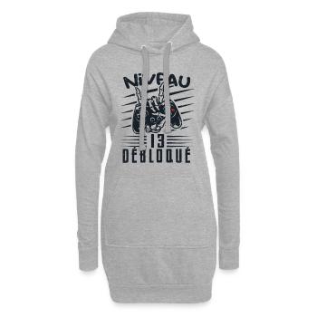 Niveau 13 Débloqué | cadeau de joueur - Sweat-shirt à capuche long Femme - gris chiné - Devant