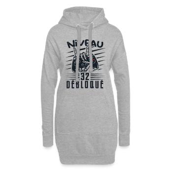 Niveau 32 Débloqué | cadeau de joueur - Sweat-shirt à capuche long Femme - gris chiné - Devant
