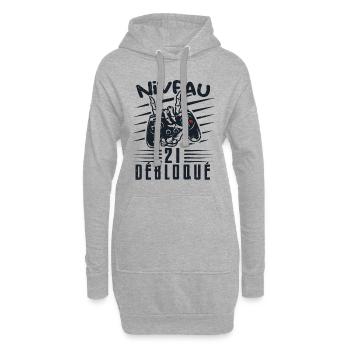 Niveau 21 Débloqué | cadeau de joueur - Sweat-shirt à capuche long Femme - gris chiné - Devant
